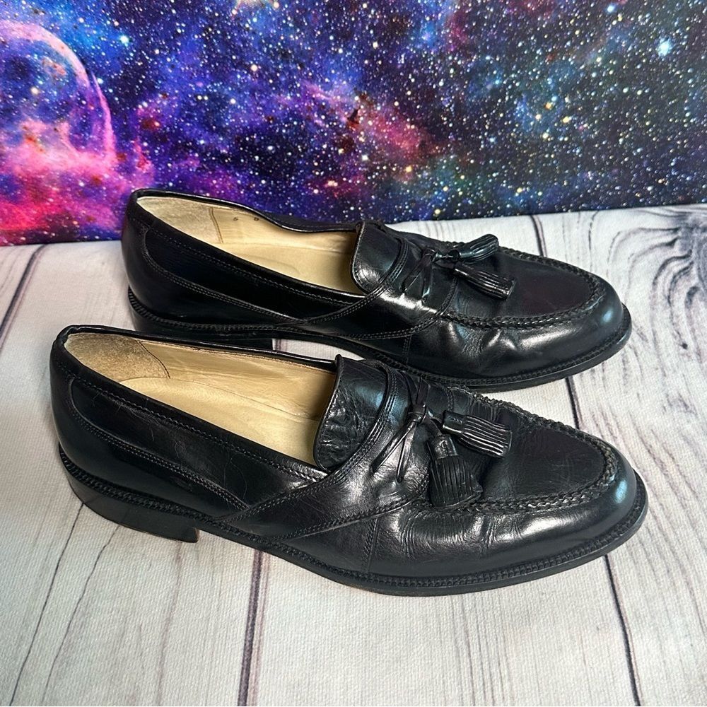 Johnston & Murphy Cellini Black Leather Tassel Loafers Dress Shoes Italy Men 8 M